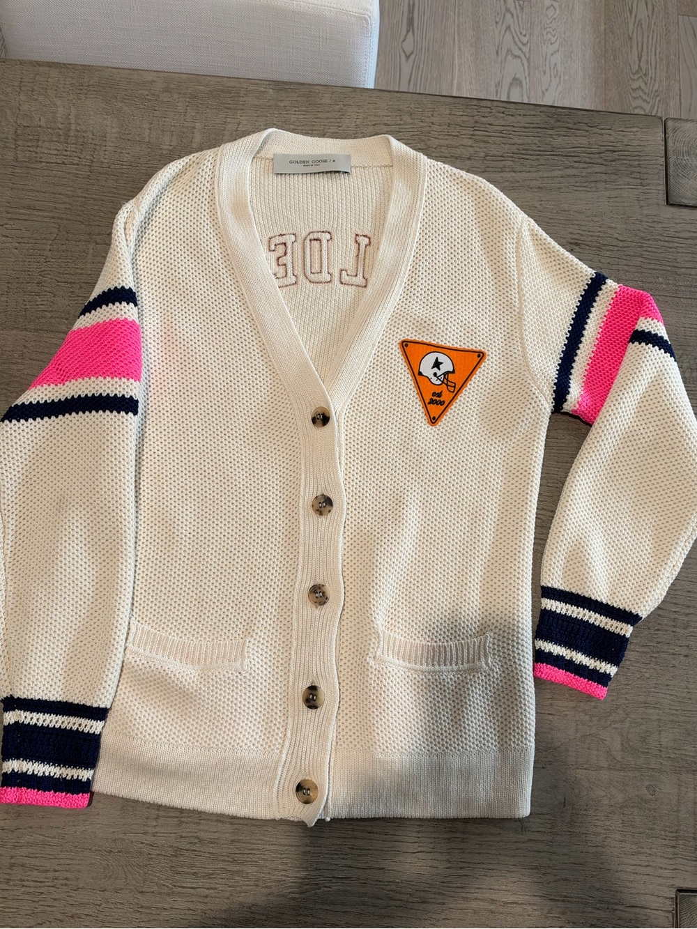 Golden Goose Katy Cardigan | Cream | Pink & Navy | Size M